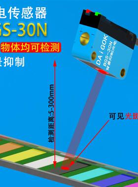 DAiGOK激光漫反射背景抑制光电开关传感器距离可调检测黑色DC24V