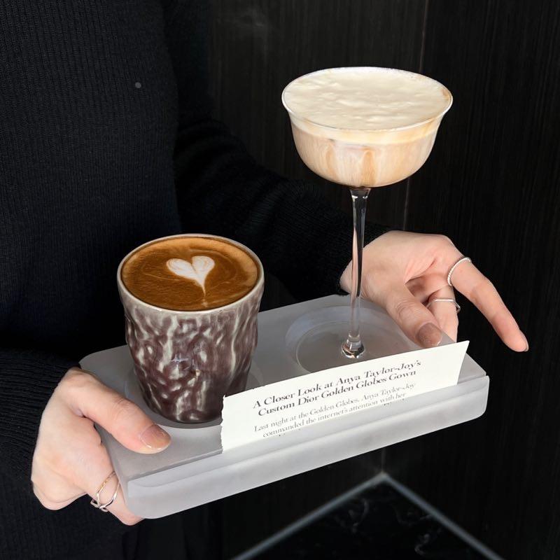 云雾|复古陶瓷咖啡杯玻璃高脚杯套装咖啡店专用ins亚克力托盘