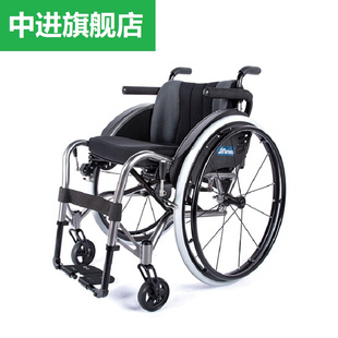 中进运动轮椅NA-431折叠轻便超轻航钛铝合金残疾人手推车防后翻轮