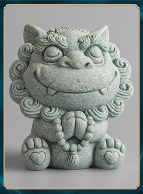 纳福青办公桌客厅鱼缸风狮爷造景茶宠摆件砂石面国潮装饰