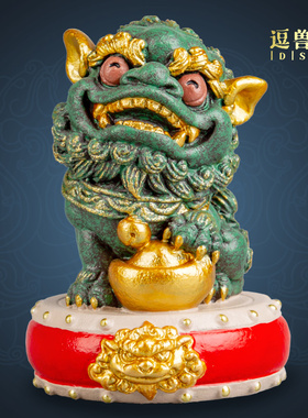 国潮招财镇宅摆件一对装饰桌面乔迁文创故宫石狮子礼物中式
