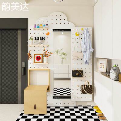 韵美达入户玄关洞洞板穿衣镜置物  架  换鞋 凳 挂衣  架  一体家用客厅隐形全身镜床笠垫