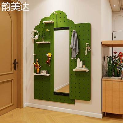 韵美达云朵实木洞洞板穿衣镜一体入户玄关遮挡电表箱隐藏式全身镜置物  架 床笠垫