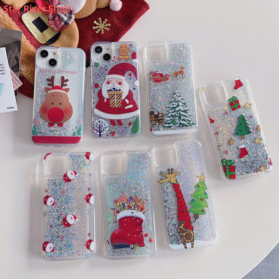 Christmas Style Santa Claus Phone Case For iPhone 11 14 15 Pro Max Transparent Quicksand Soft Cover