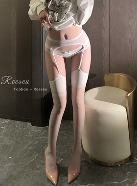 5D白色蕾丝边吊带一体丝袜纯欲黑丝性感情调过膝长筒袜女镂空薄款