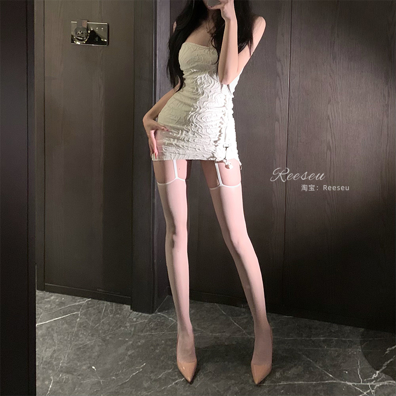 白色丝袜女纯欲吊带黑丝性感半截大腿袜透明过膝袜高筒长筒袜夏季