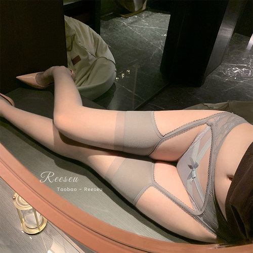 5D蕾丝灰色吊带一体丝袜纯欲黑丝性感情调过膝长筒袜女镂空薄款