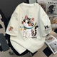 hiphop街头可爱风纯棉仿刺绣猫咪短袖 T恤女夏季 复古ins潮牌上衣
