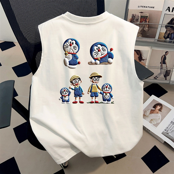 美式潮牌纯棉T恤男女夏季哆啦A梦印花情侣装无袖上衣凉感白色背心,女装/女士精品,T恤,淘宝优惠券,粉丝福利购,淘宝优惠卷