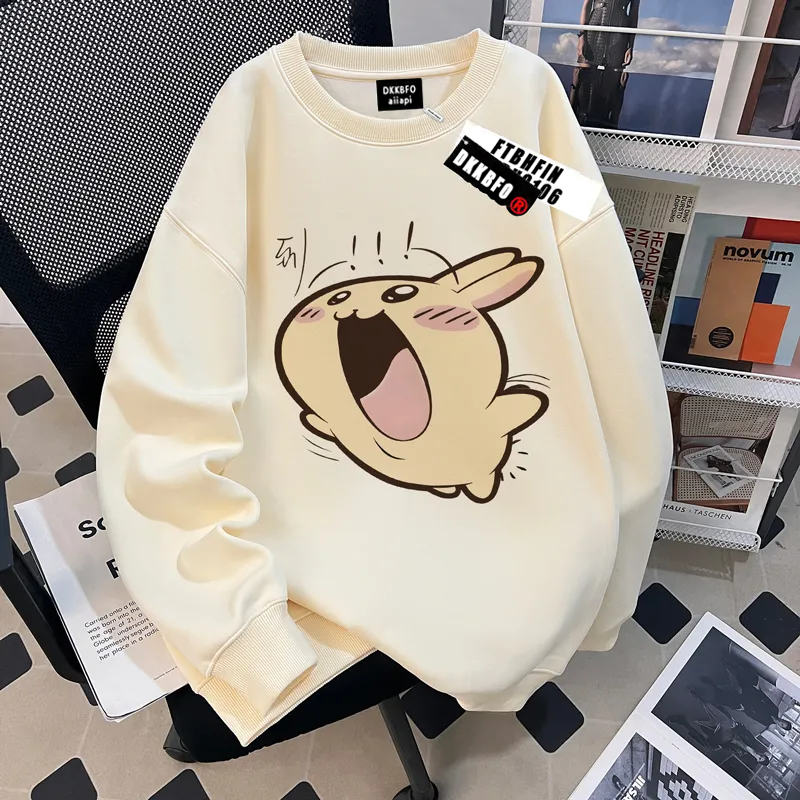 春秋季圆领卫衣乌萨奇小八印花情侣百搭冬装休闲宽松上衣潮