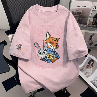 宽松圆领慵懒情侣上衣 t恤夏季 纯棉新款 可爱朱迪尼克小众扎染短袖