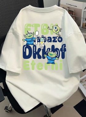 美式高街白色纯棉短袖t恤新款大眼仔夏季百搭宽松半袖设计感上衣