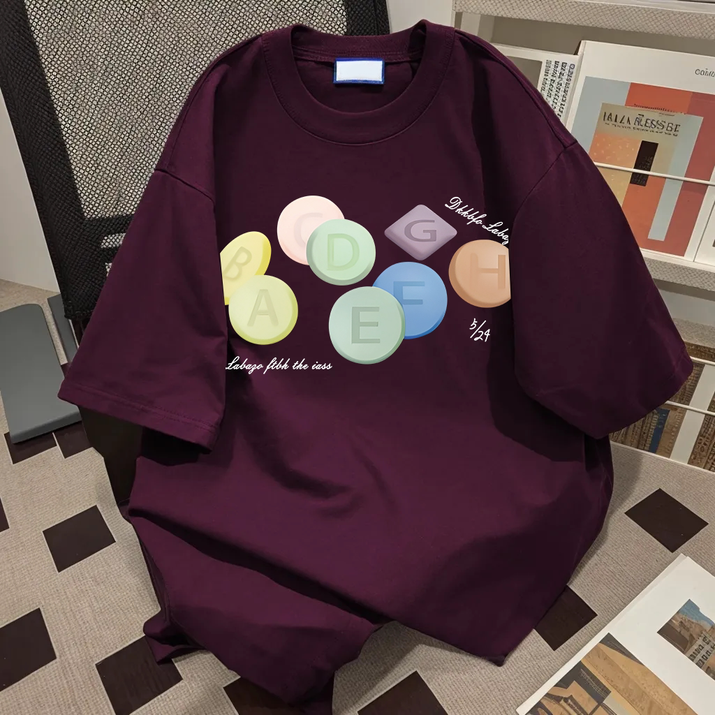 纯棉葡萄紫短袖t恤新款彩色糖果夏季美式宽松半袖设计感小众上衣