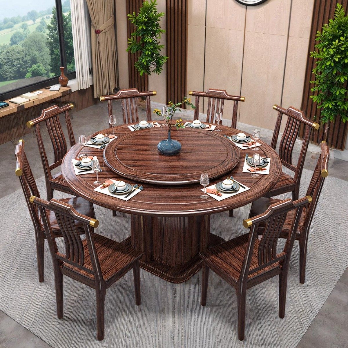 新中式乌金木餐桌桌椅组合带实木转盘现代家用大小户型圆形餐桌,电子元器件市场,电线扎带/束线带,淘宝优惠券,粉丝福利购,淘宝优惠卷
