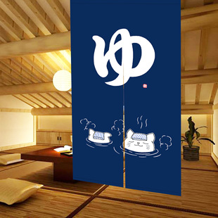 门帘布艺日式可爱泡澡猫家用厨房半帘隔断卫生间卧室免打孔