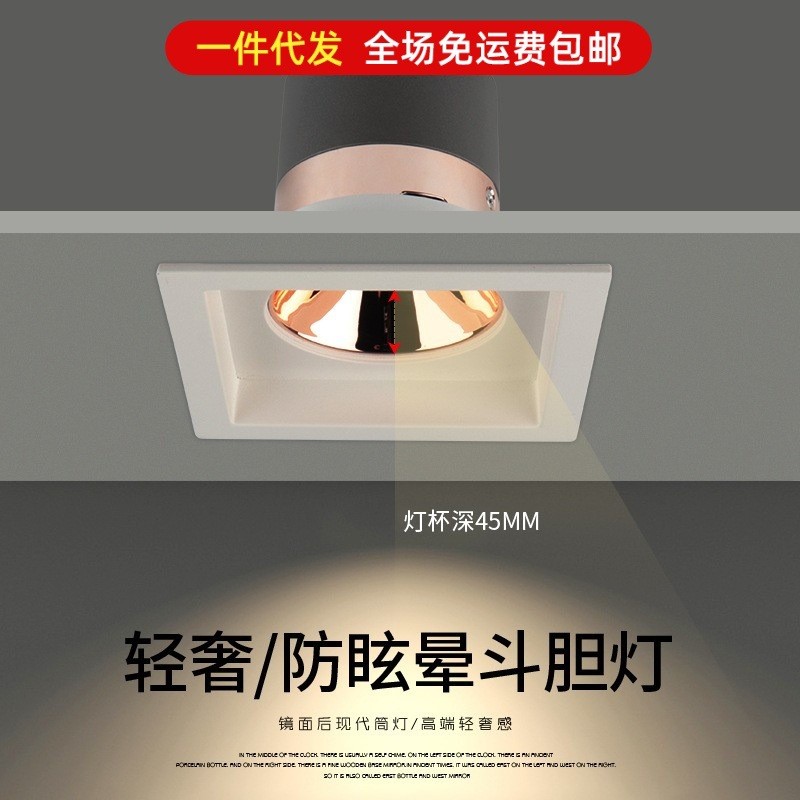 金色轻奢嵌入式led双头方形射灯家用客厅防眩斗胆灯无主灯照明