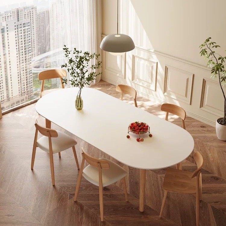 奶油风原木色岩板餐桌椅组合北欧家用小户型实木椭圆形吃饭桌子,电子元器件市场,电线扎带/束线带,淘宝优惠券,粉丝福利购,淘宝优惠卷