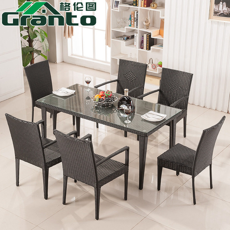 户外桌椅北欧休闲藤椅室外庭院露台咖啡厅餐桌外摆仿藤长桌子组合