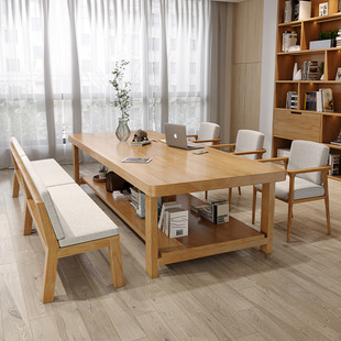 北欧去客厅化全实木大长书桌双层学生双人学习桌电脑办公桌工作台