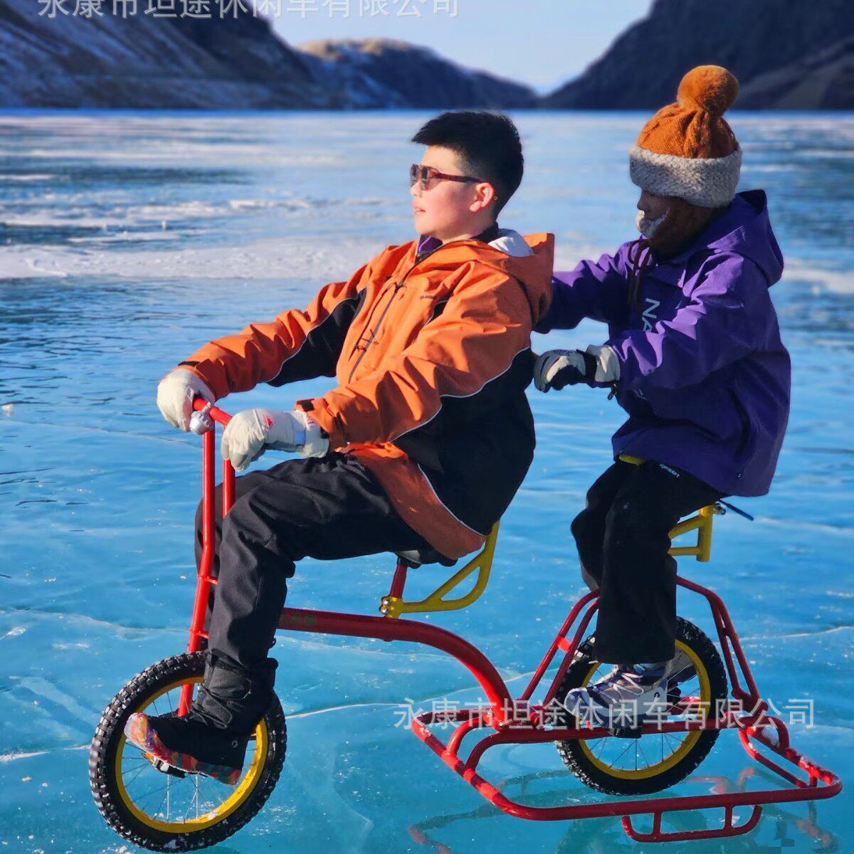 新款冰上双人自行车冬季户外游乐设备批发儿童冰上漂移车雪地车