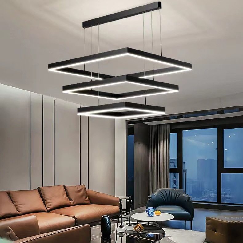 方形客厅吊灯北欧轻奢现代简约led新款办公室灯具餐厅饭桌吧台灯