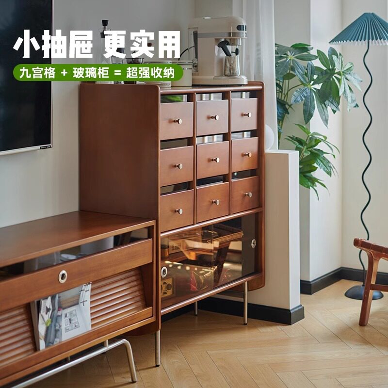 复古实木斗柜餐边柜客厅收纳柜沙发边柜电视柜卧室中古九斗柜