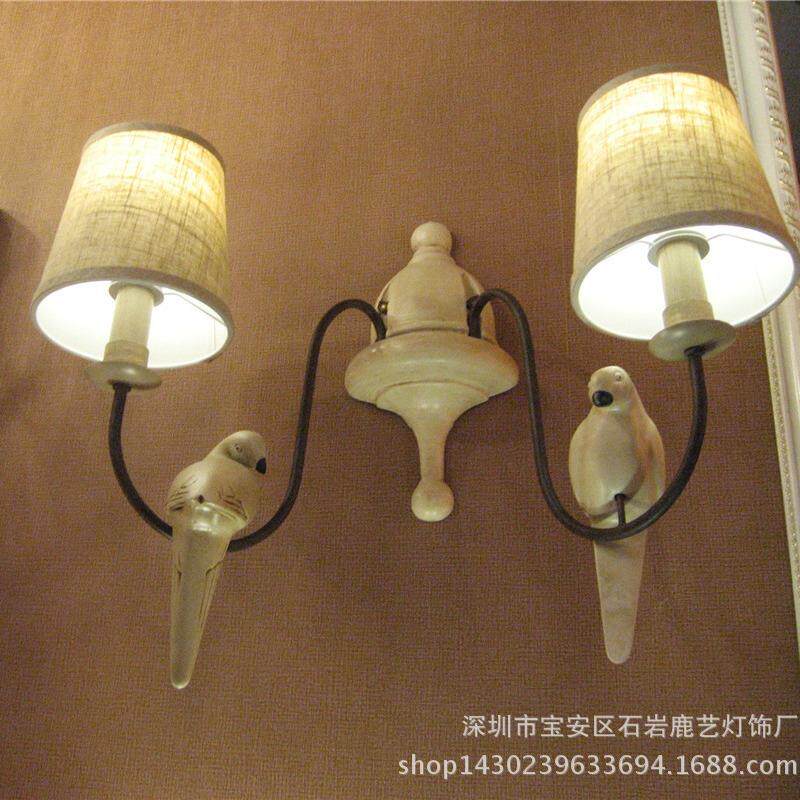 美式乡村布艺工程卧室灯小鸟铁艺灯双头床头灯镜前灯灯具壁灯