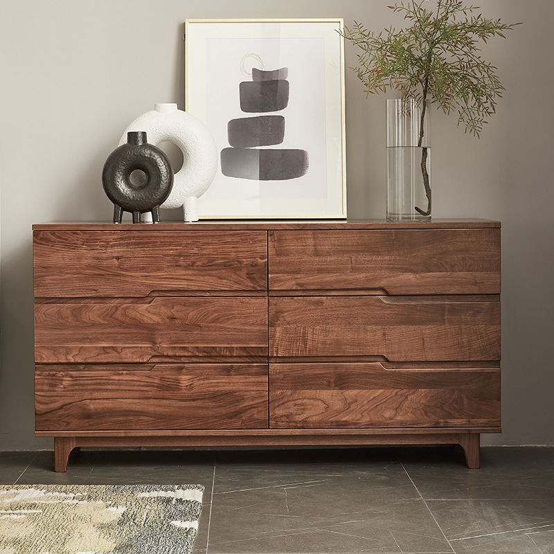 北美黑胡桃木六斗柜 客厅置物柜抽屉柜 实木斗橱卧室收纳储物柜原