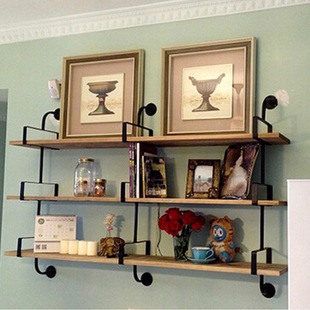 美式复古做旧铁艺厨房壁挂置物架实木隔板层架墙壁上墙书报架包邮