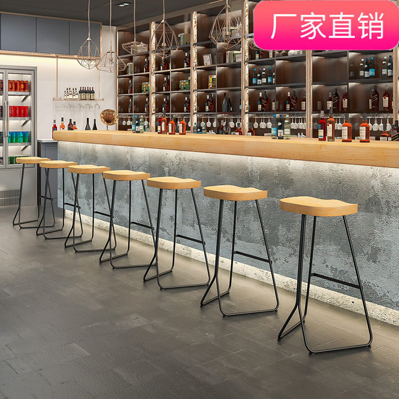 现代简约吧台椅铁艺实木高脚凳酒吧椅家用创意时尚咖啡厅休闲椅