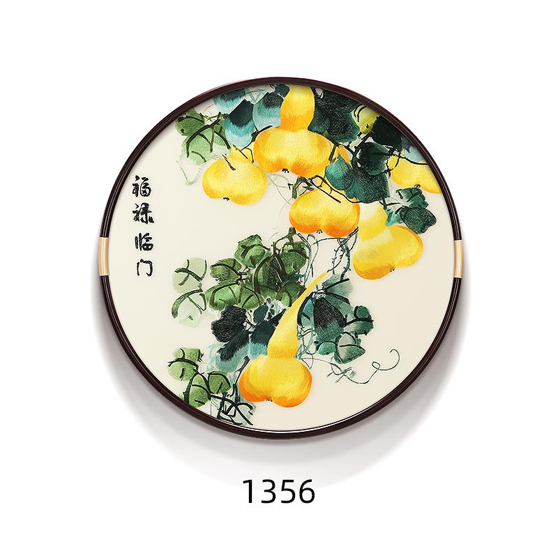 五福临门圆形装饰画刺绣手工大气立体挂画卧室葫芦餐厅墙面挂画图片