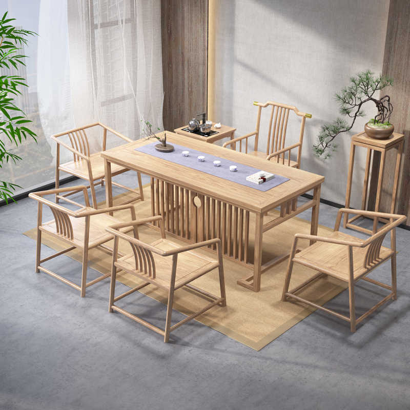 办公室喝茶桌椅组合一桌五椅新中式实木茶几功夫泡茶台茶具一整套