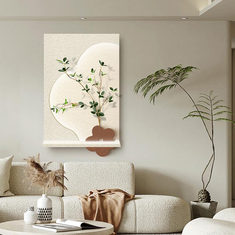 led立体砂岩2024新款植物奶油侘寂风玄关装饰画客厅餐厅挂画壁灯图片