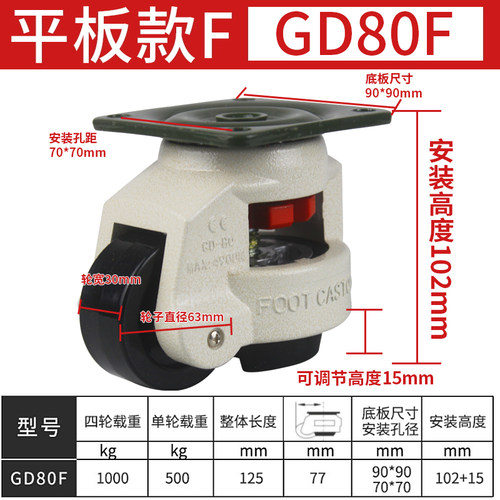 水平调节轮转向轮福马轮60F80FS万向轮平板支撑设备重型福马脚轮