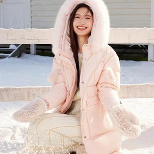 过膝外套 大毛领服女中长款 年新款 白鸭绒时尚 宽松冬季