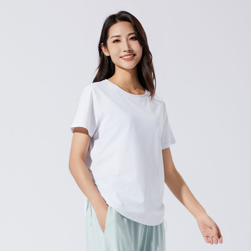 环氧速干T恤短袖女士户外圆领徒步运动登山休闲纯色白短T修身款