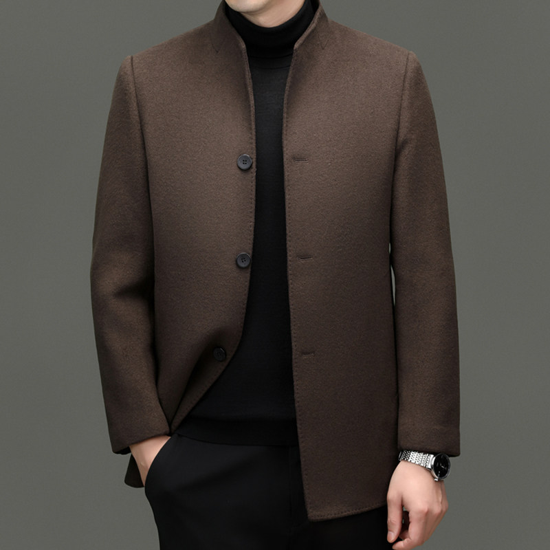 LUXURYPIG男士立领冬季中长款商务中年羊毛呢子大衣外套AL--M9688
