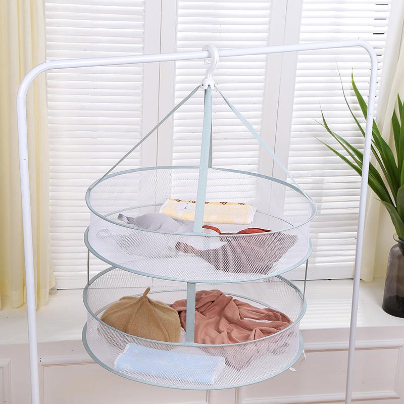 新款抹茶藕粉晒衣篮双层折叠大号晾衣篮防风方形晾晒网网兜晾晒篮