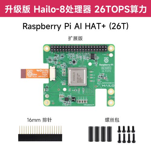 树莓派5 Pi AI HAT+人工智能开发扩展板Hailo AI 13/26TOPS高算力