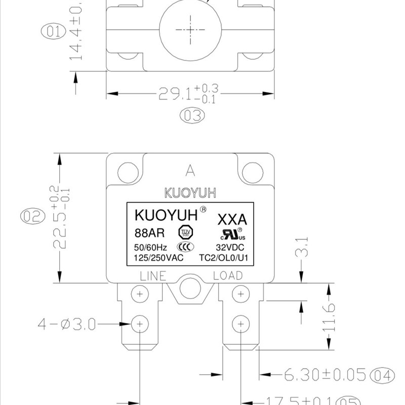 台湾KUOYUH自动复位过载保护器 88AR系列 20A 过载开关漏电保护器