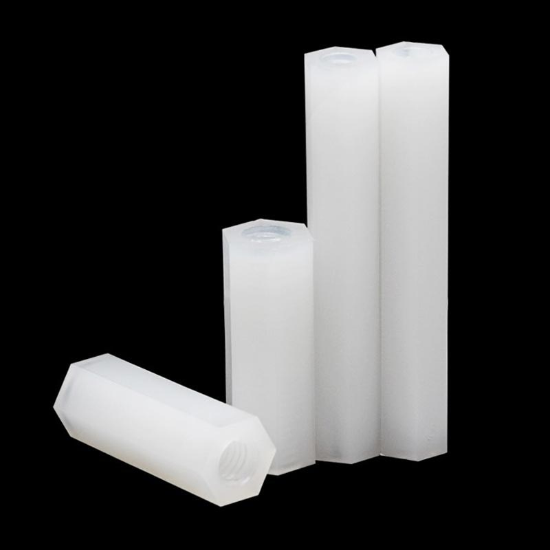 白色六角双通尼龙柱塑料空心隔离柱绝缘支z撑柱m2m2.5m3x5*6*20*3