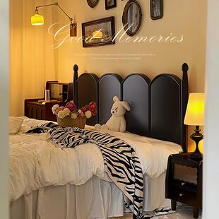 中古风法式复古实木床现代简约主卧黑色美式公主床高端大气双人床