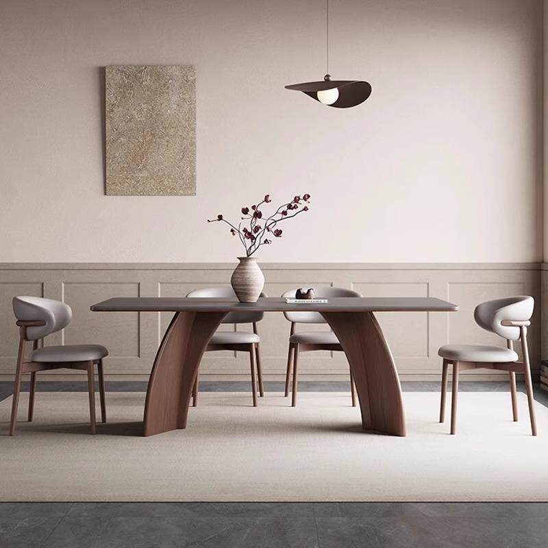 实木岩板餐桌椅组合家用小户型现代简约白蜡木长方形饭桌子中古风