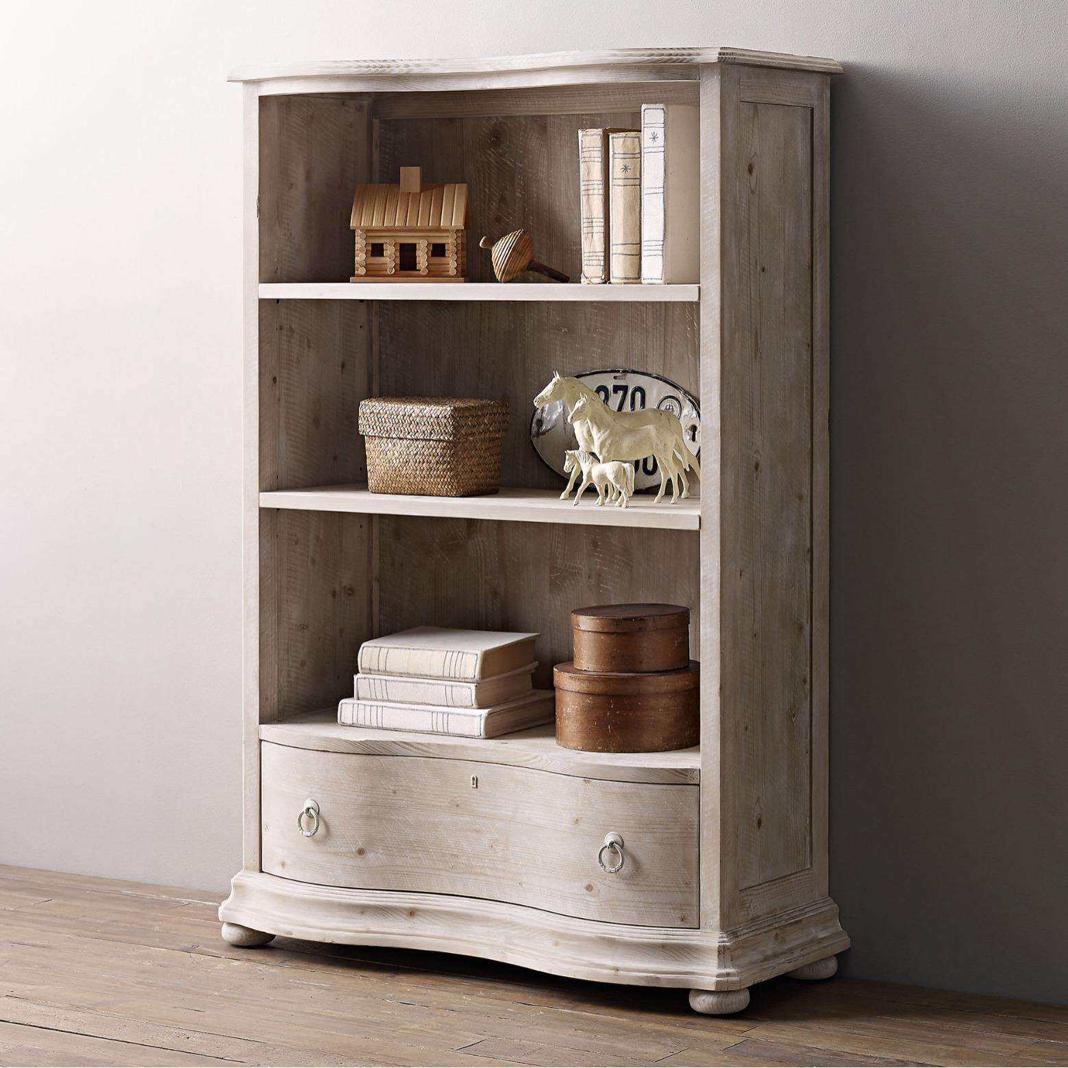 欧式实木做旧书柜美式乡村橡木雕花书橱简欧法式复古书架展示柜