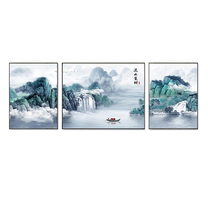OQ5M山水风景三联画2022新款十字绣线绣客厅手工自己刺绣书房