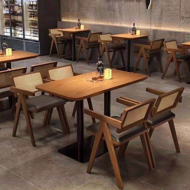 中古风实木餐桌家用简约饭桌客厅长桌子复古原木书桌白蜡木大板桌