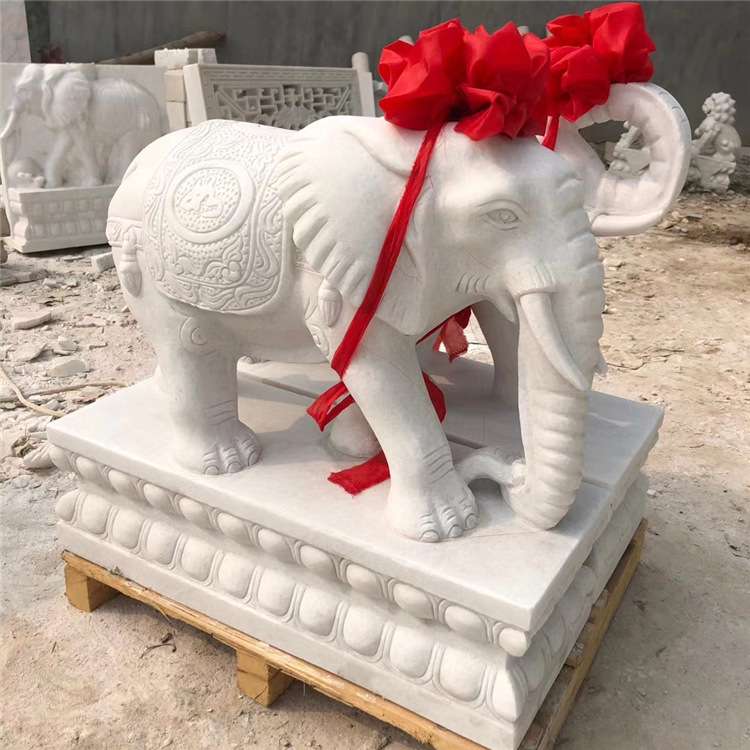 石雕大象一对汉白玉门口庭院摆件石象