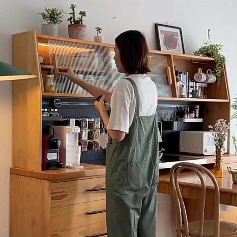 北欧樱桃木餐边柜餐桌组合厨房橱柜多功能茶水柜实木家用收纳碗柜