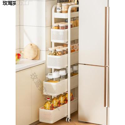 不锈钢厨房夹缝置物架冰箱侧面抽拉柜卫生间小推车极窄缝隙收纳柜