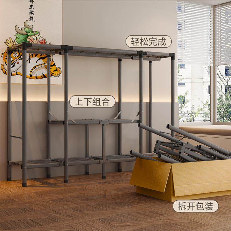 简易布衣柜折叠免安装衣柜卧室家用单人出租房全钢架全封闭挂衣橱
